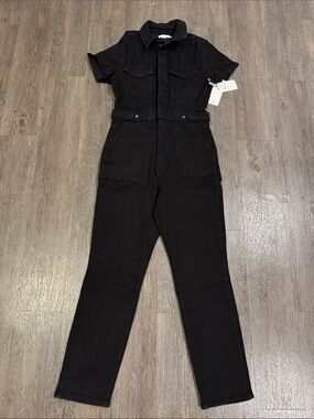 Good American Black Short-Sleeve Utility Jumpsuit